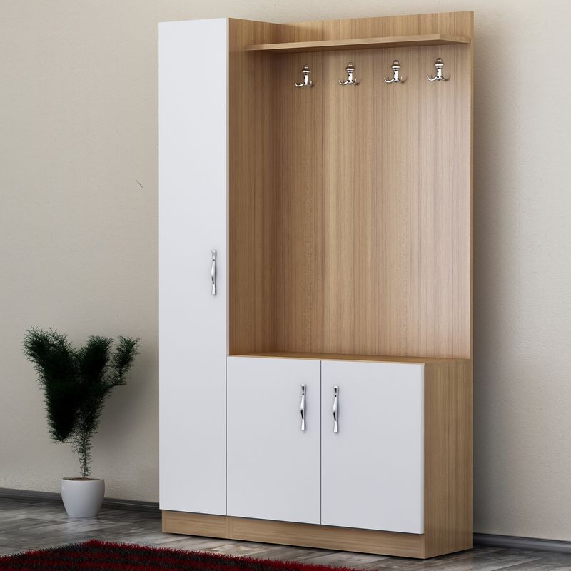 Casa si Gradina - Mobilier - Organizare si depozitare - Cuiere - Cuier, Hanah Home, pal melaminat, alb si tec, 110x31.8x180 cm - Infinity.ro