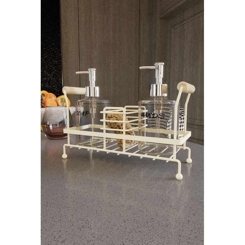 Casa si Gradina - Sanitare - Suporturi si accesorii baie - Dispensere - Dozator de sapun, Hermia, metal, bej, 24x11x24 cm - Infinity.ro