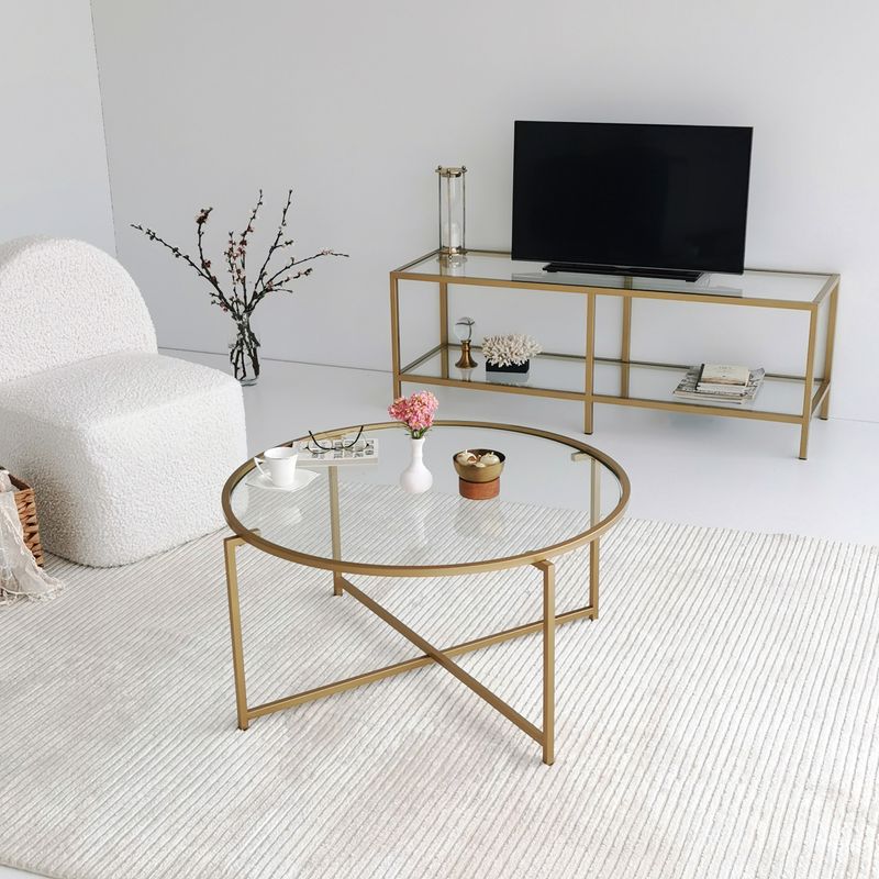 Casa si Gradina - Mobilier - Mese si birouri - Masute de cafea - Masuta de cafea, Hanah Home, sticla securizata si metal, auriu, 83x83x40 cm - Infinity.ro