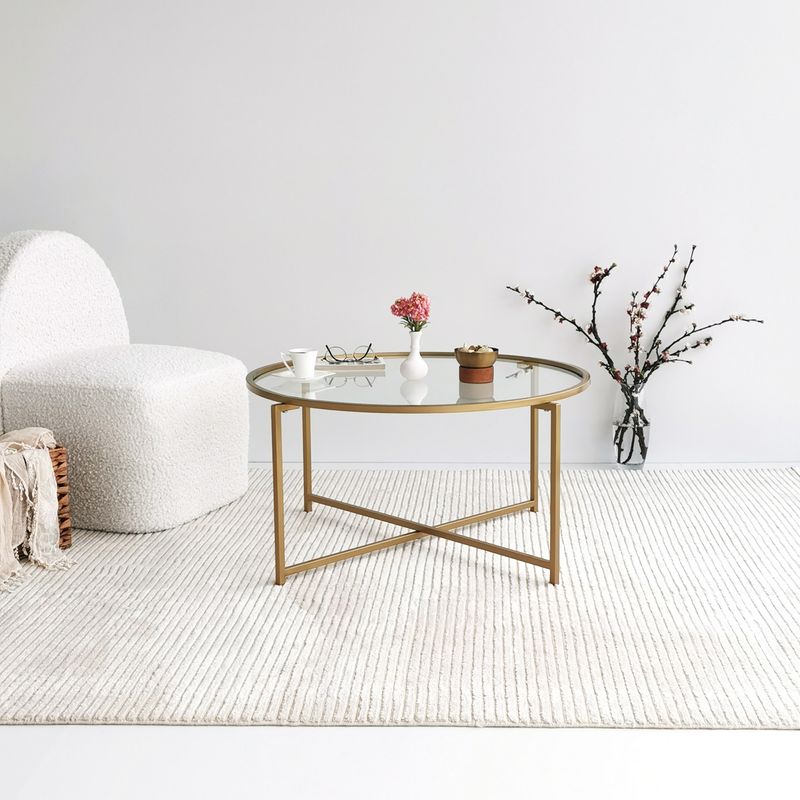 Casa si Gradina - Mobilier - Mese si birouri - Masute de cafea - Masuta de cafea, Hanah Home, sticla securizata si metal, auriu, 83x83x40 cm - Infinity.ro