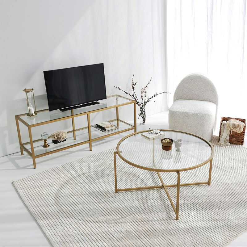 Casa si Gradina - Mobilier - Mese si birouri - Masute de cafea - Masuta de cafea, Hanah Home, sticla securizata si metal, auriu, 83x83x40 cm - Infinity.ro