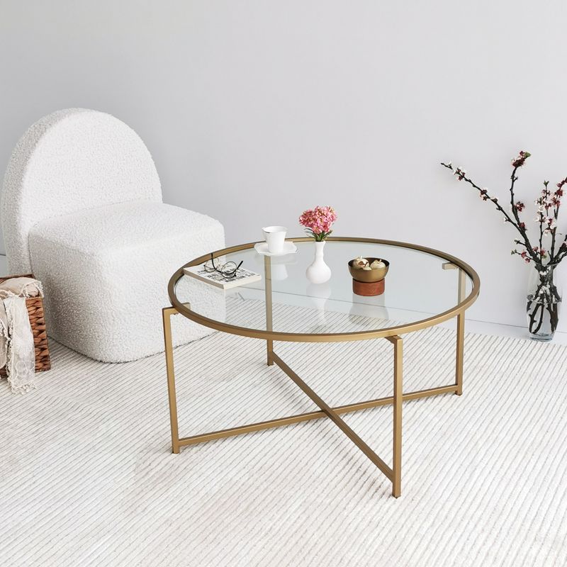 Casa si Gradina - Mobilier - Mese si birouri - Masute de cafea - Masuta de cafea, Hanah Home, sticla securizata si metal, auriu, 83x83x40 cm - Infinity.ro