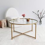 Casa si Gradina - Mobilier - Mese si birouri - Masute de cafea - Masuta de cafea, Hanah Home, sticla securizata si metal, auriu, 83x83x40 cm - Infinity.ro
