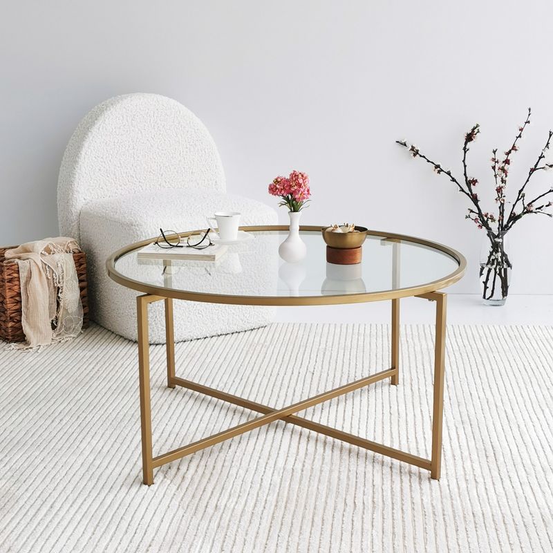 Casa si Gradina - Mobilier - Mese si birouri - Masute de cafea - Masuta de cafea, Hanah Home, sticla securizata si metal, auriu, 83x83x40 cm - Infinity.ro