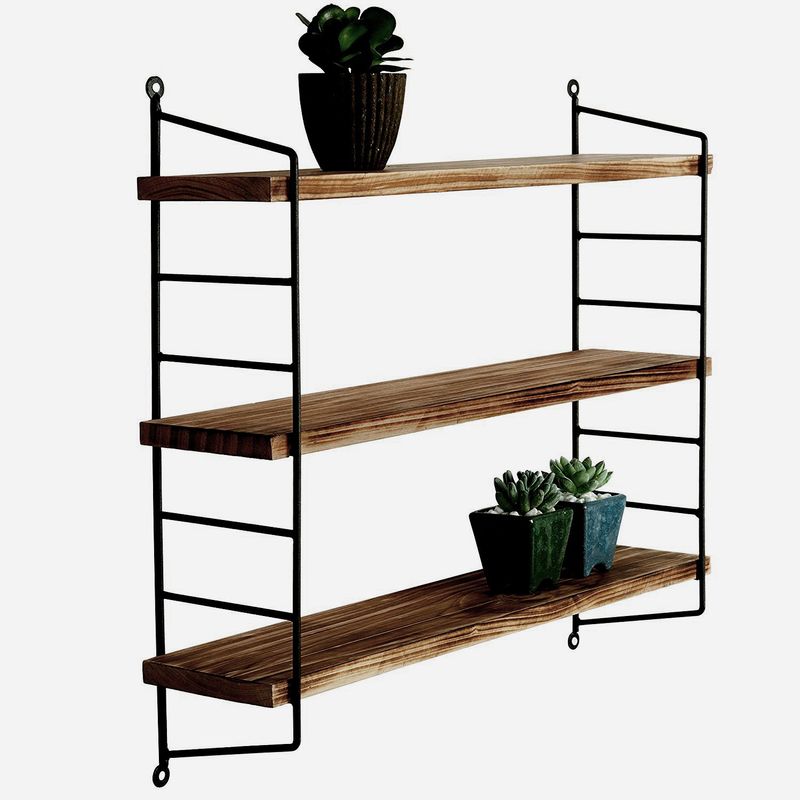 Casa si Gradina - Mobilier - Biblioteci si rafturi - Etajere - Etajera de perete, Hanah Home, lemn masiv si metal, negru si nuc, 60x57x15 cm - Infinity.ro