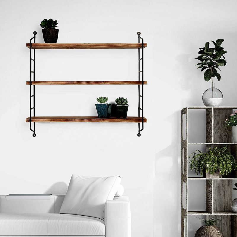Casa si Gradina - Mobilier - Biblioteci si rafturi - Etajere - Etajera de perete, Hanah Home, lemn masiv si metal, negru si nuc, 60x57x15 cm - Infinity.ro