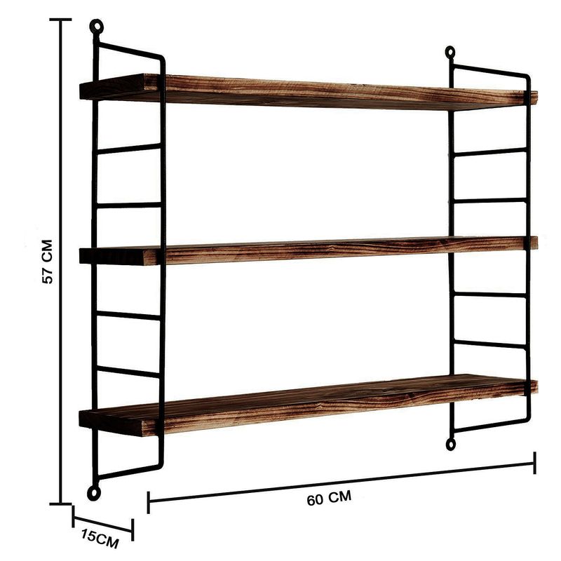 Casa si Gradina - Mobilier - Biblioteci si rafturi - Etajere - Etajera de perete, Hanah Home, lemn masiv si metal, negru si nuc, 60x57x15 cm - Infinity.ro