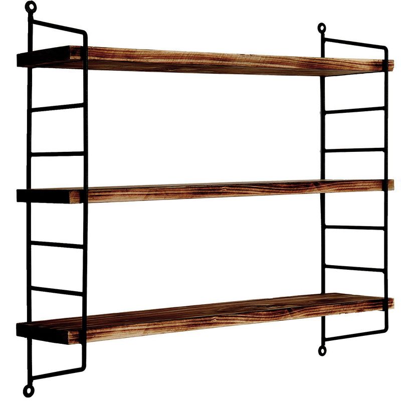 Casa si Gradina - Mobilier - Biblioteci si rafturi - Etajere - Etajera de perete, Hanah Home, lemn masiv si metal, negru si nuc, 60x57x15 cm - Infinity.ro