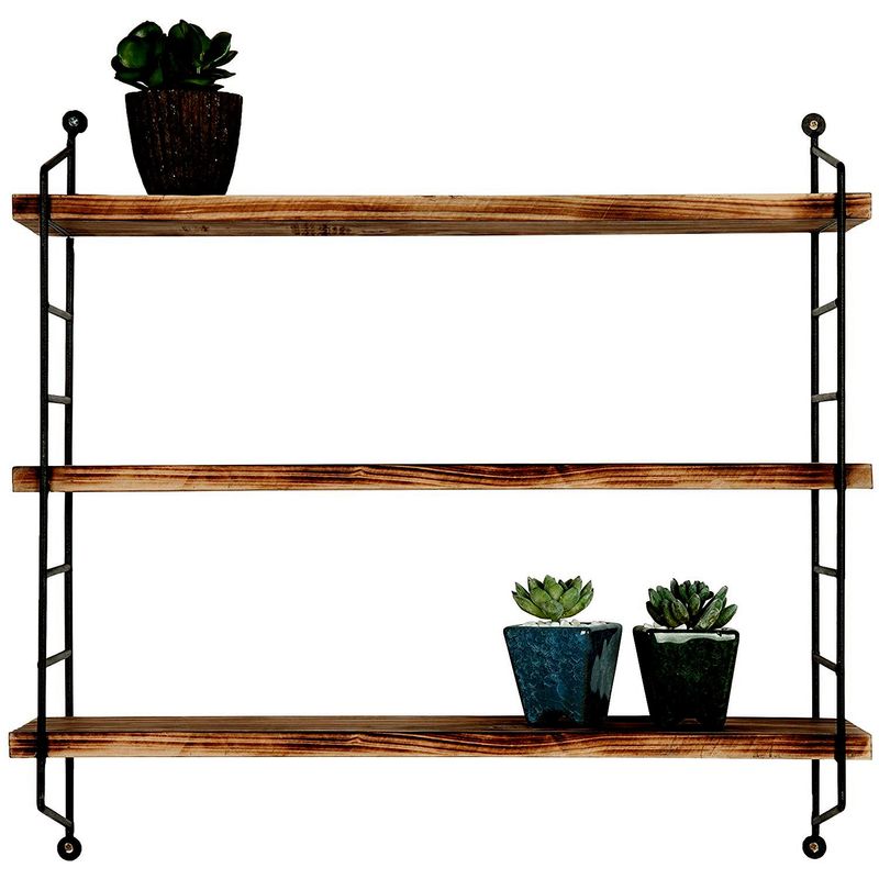 Casa si Gradina - Mobilier - Biblioteci si rafturi - Etajere - Etajera de perete, Hanah Home, lemn masiv si metal, negru si nuc, 60x57x15 cm - Infinity.ro