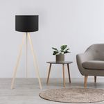 Casa si Gradina - Corpuri si surse de iluminat - Veioze si lampi - Lampadare - Lampadar, Opviq, mdf si pvc, negru si stejar, 38x140 cm - Infinity.ro