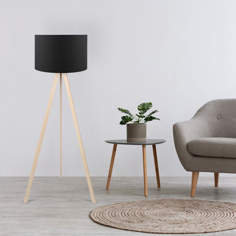 Casa si Gradina - Corpuri si surse de iluminat - Veioze si lampi - Lampadare - Lampadar, Opviq, mdf si pvc, negru si stejar, 38x140 cm - Infinity.ro