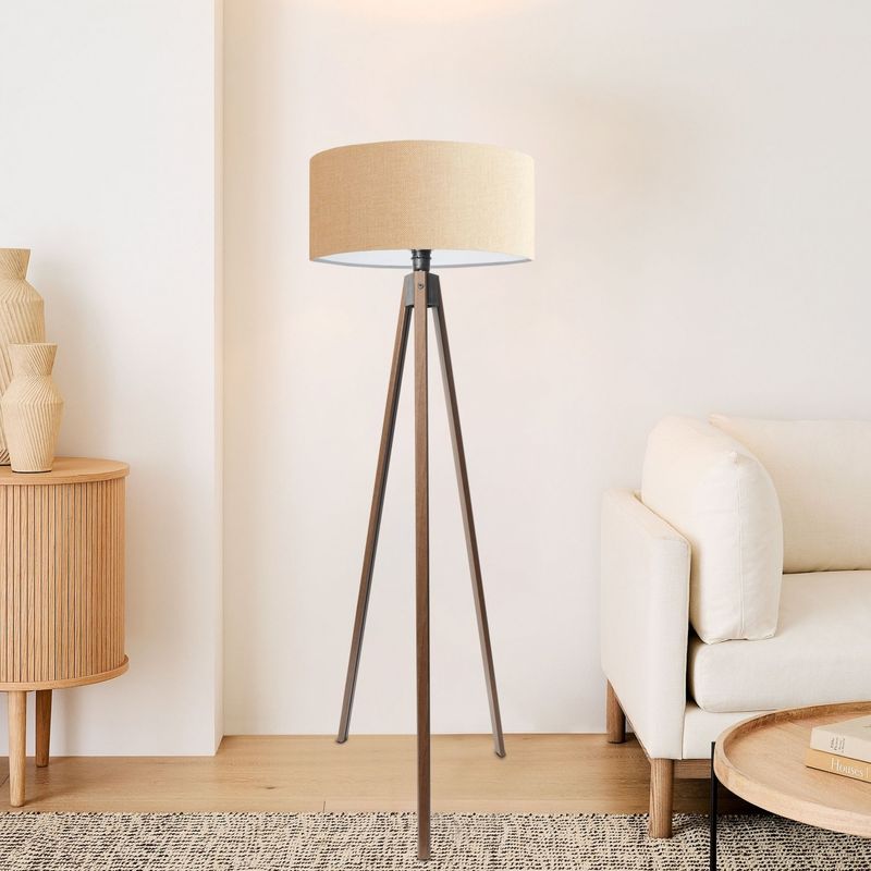 Casa si Gradina - Corpuri si surse de iluminat - Veioze si lampi - Lampadare - Lampadar, Opviq, material textil, bej, inaltime 200 cm, diametru abajur 38 cm - Infinity.ro