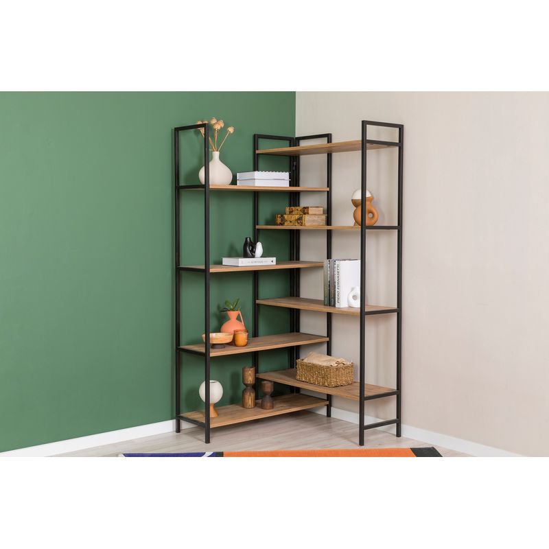 Casa si Gradina - Mobilier - Biblioteci si rafturi - Biblioteci - Biblioteca, Hanah Home, PAL melaminat, pin atlantic si negru, 94x94x177 cm - Infinity.ro