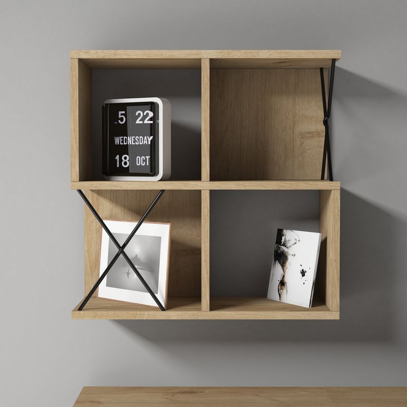 Casa si Gradina - Mobilier - Biblioteci si rafturi - Etajere - Etajera de perete, Hanah Home, pal melaminat, stejar si negru, 60x24x60 cm - Infinity.ro