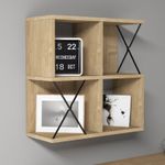 Casa si Gradina - Mobilier - Biblioteci si rafturi - Etajere - Etajera de perete, Hanah Home, pal melaminat, stejar si negru, 60x24x60 cm - Infinity.ro