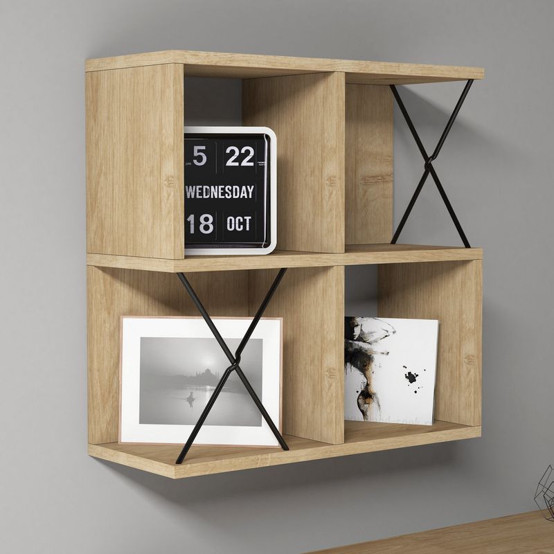 Casa si Gradina - Mobilier - Biblioteci si rafturi - Etajere - Etajera de perete, Hanah Home, pal melaminat, stejar si negru, 60x24x60 cm - Infinity.ro
