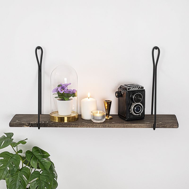 Casa si Gradina - Mobilier - Biblioteci si rafturi - Etajere - Etajera de perete, Hanah Home, lemn molid si metal, negru si nuc inchis, 60x27x15 cm - Infinity.ro