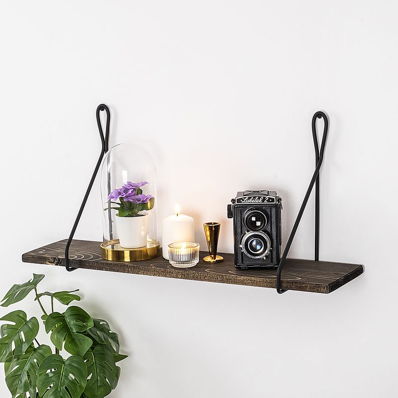 Casa si Gradina - Mobilier - Biblioteci si rafturi - Etajere - Etajera de perete, Hanah Home, lemn molid si metal, negru si nuc inchis, 60x27x15 cm - Infinity.ro