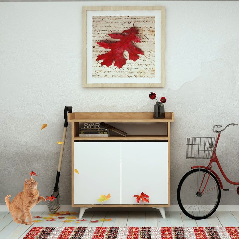 Casa si Gradina - Mobilier - Organizare si depozitare - Organizator incaltaminte - Dulap pentru pantofi, Hanah Home, pal melaminat, stejar si alb, 100x35x102 cm - Infinity.ro