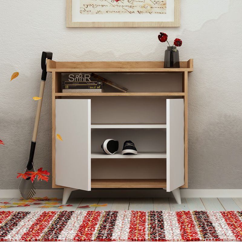 Casa si Gradina - Mobilier - Organizare si depozitare - Organizator incaltaminte - Dulap pentru pantofi, Hanah Home, pal melaminat, stejar si alb, 100x35x102 cm - Infinity.ro