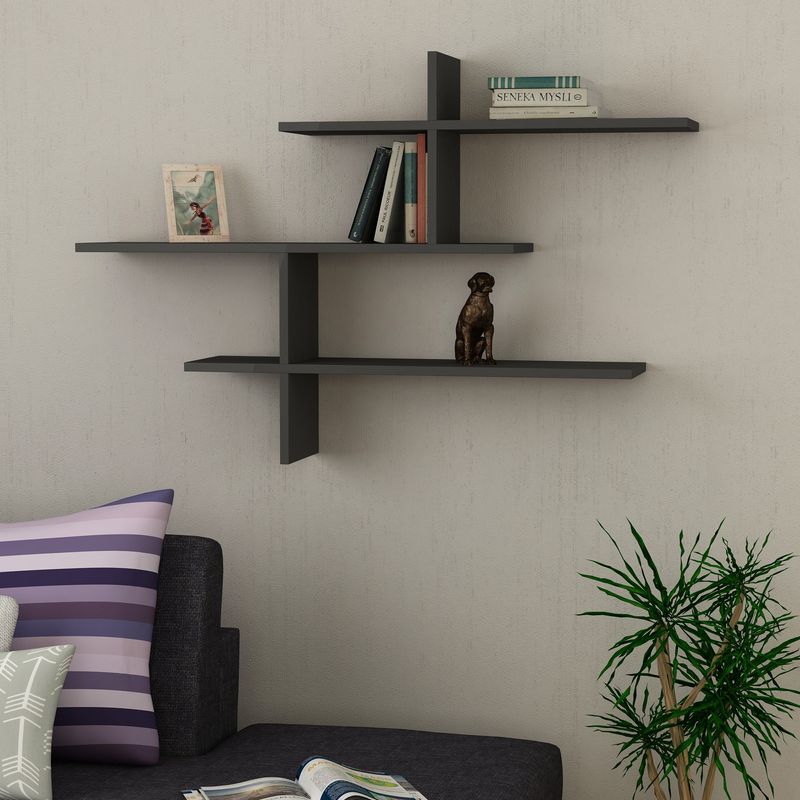 Casa si Gradina - Mobilier - Biblioteci si rafturi - Etajere - Etajera de perete, Hanah Home, pal melaminat, antracit, 123x80.5x22 cm - Infinity.ro