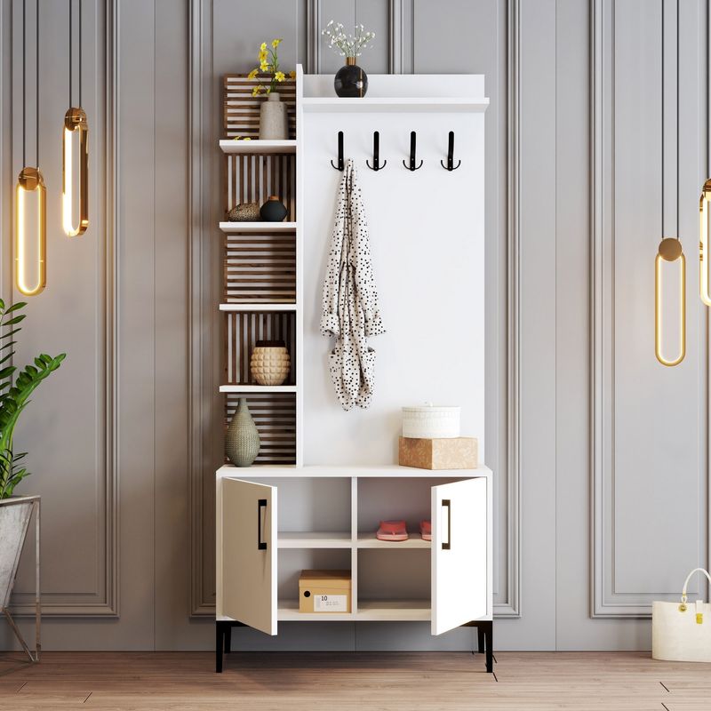 Casa si Gradina - Mobilier - Organizare si depozitare - Cuiere - Cuier hol, Hanah Home, pal melaminat, alb, 90x35x200 cm - Infinity.ro