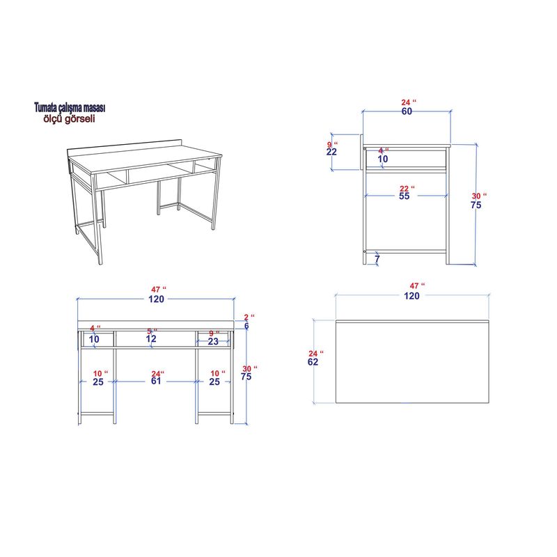 Casa si Gradina - Mobilier - Mese si birouri - Birouri - Birou de studiu, Hanah Home, pal melaminat, auriu alb, 120x60x75 cm - Infinity.ro