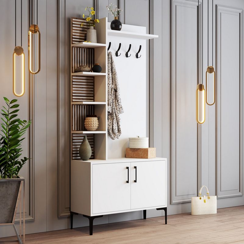 Casa si Gradina - Mobilier - Organizare si depozitare - Cuiere - Cuier hol, Hanah Home, pal melaminat, alb, 90x35x200 cm - Infinity.ro