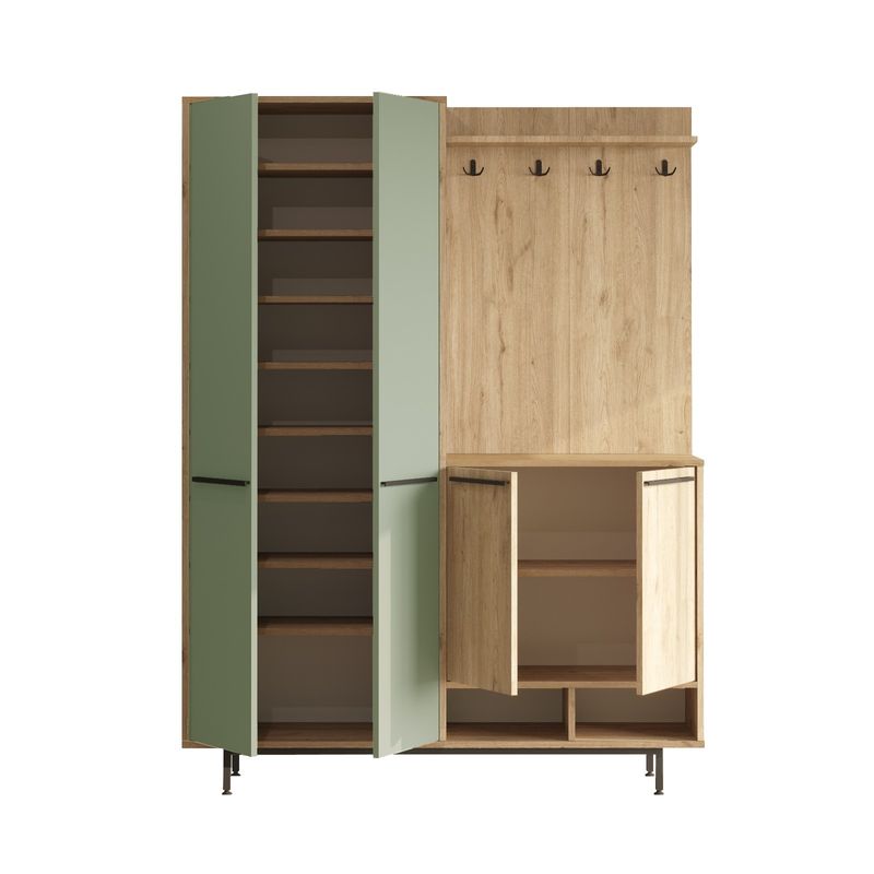 Casa si Gradina - Mobilier - Organizare si depozitare - Cuiere - Cuier hol, Hanah Home, pal melaminat, stejar si verde, 147.4x35.5x195.6 cm - Infinity.ro