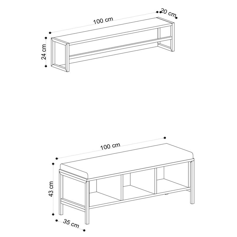 Casa si Gradina - Mobilier - Organizare si depozitare - Cuiere - Cuier, Hanah Home, pal melaminat, stejar si negru, 100x43x35 cm - Infinity.ro