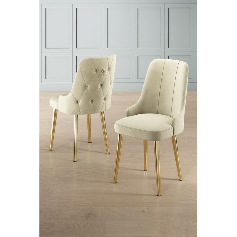Casa si Gradina - Mobilier - Scaune si fotolii - Scaune - Set scaune, Hanah Home, metal, crem si auriu, 46x46x94 cm, 4 bucati - Infinity.ro