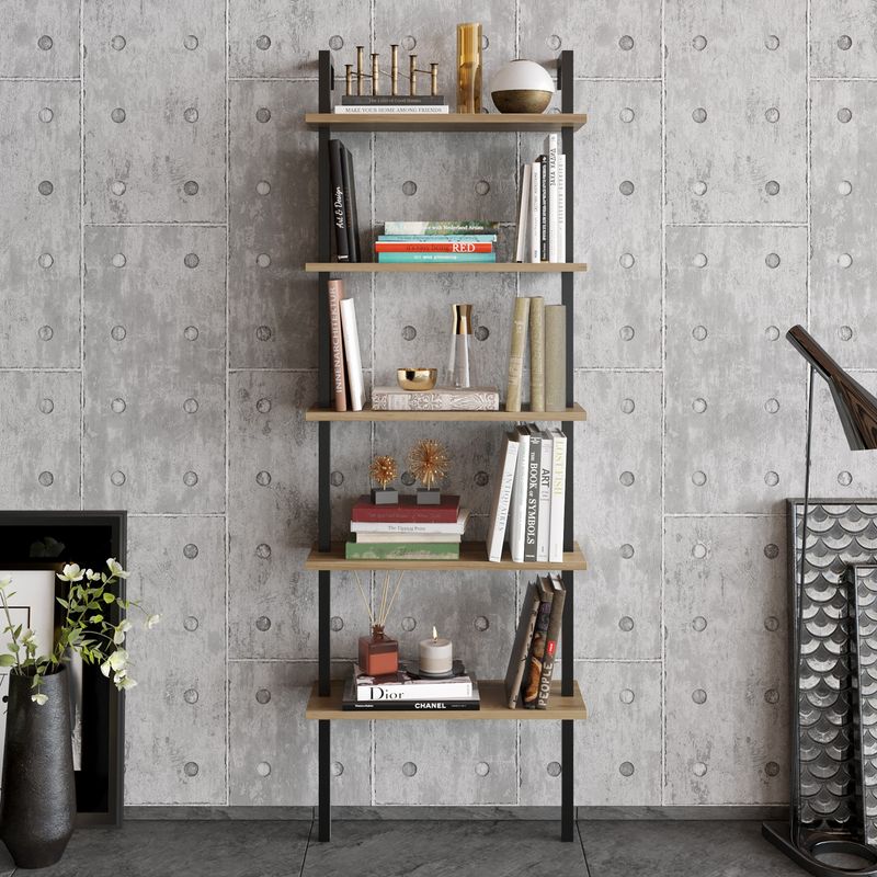 Casa si Gradina - Mobilier - Biblioteci si rafturi - Biblioteci - Biblioteca, Hanah Home, PAL melaminat, nuc si negru, 60x22x174 cm, 541HDL1310 - Infinity.ro