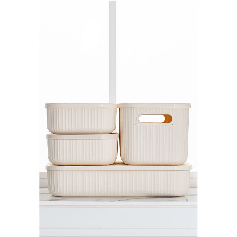 Ingrijire personala si Cosmetice - Machiaj - Accesorii machiaj - Organizator machiaj, Hermia, plastic, bej, set 4 piese, 18.5x26.5x7.5 cm, 18.5x26.5x15.5 cm, 26x37.5x15.5 cm - Infinity.ro