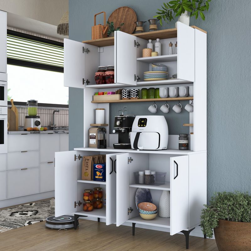 Casa si Gradina - Mobilier - Comode si corpuri - Corpuri bucatarie - Dulap multiplu, Hanah Home, PAL melaminat, alb nuc, 120x40x187.2 cm - Infinity.ro