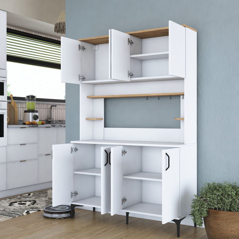 Casa si Gradina - Mobilier - Comode si corpuri - Corpuri bucatarie - Dulap multiplu, Hanah Home, PAL melaminat, alb nuc, 120x40x187.2 cm - Infinity.ro