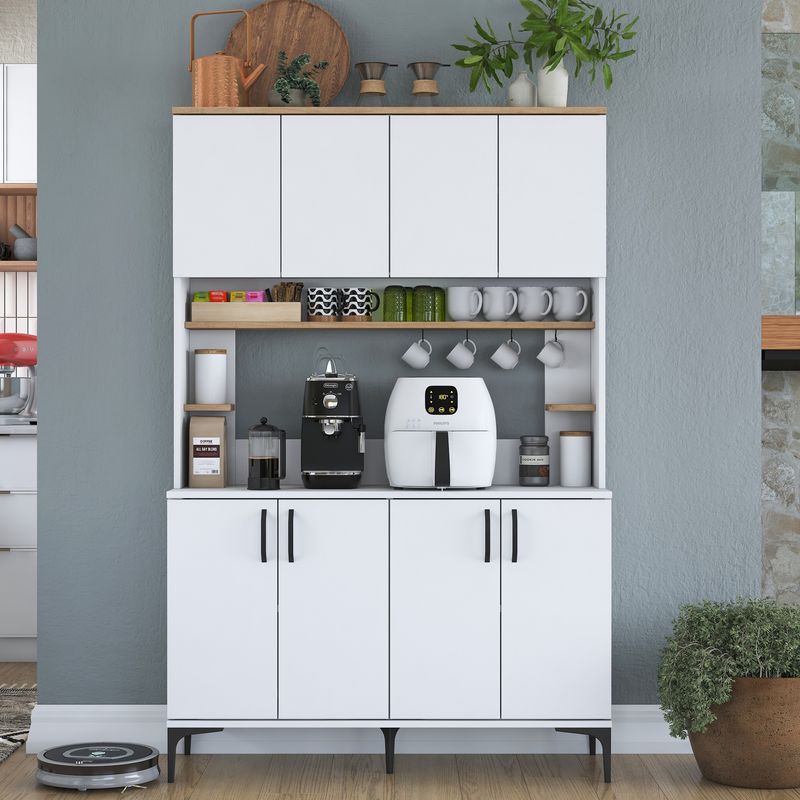 Casa si Gradina - Mobilier - Comode si corpuri - Corpuri bucatarie - Dulap multiplu, Hanah Home, PAL melaminat, alb nuc, 120x40x187.2 cm - Infinity.ro