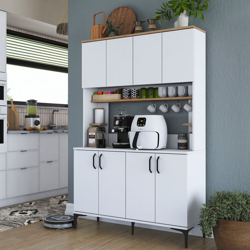 Casa si Gradina - Mobilier - Comode si corpuri - Corpuri bucatarie - Dulap multiplu, Hanah Home, PAL melaminat, alb nuc, 120x40x187.2 cm - Infinity.ro