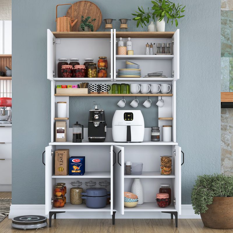 Casa si Gradina - Mobilier - Comode si corpuri - Corpuri bucatarie - Dulap multiplu, Hanah Home, PAL melaminat, alb nuc, 120x40x187.2 cm - Infinity.ro