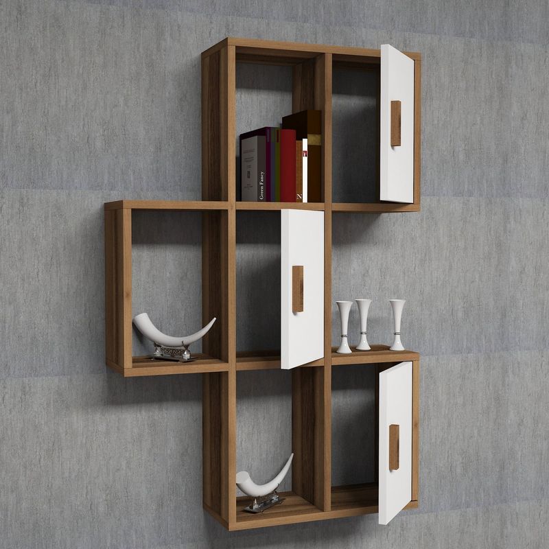 Casa si Gradina - Mobilier - Biblioteci si rafturi - Etajere - Etajera de perete, Hanah Home, pal melaminat, nuc si alb, 50x20x112.6 cm - Infinity.ro
