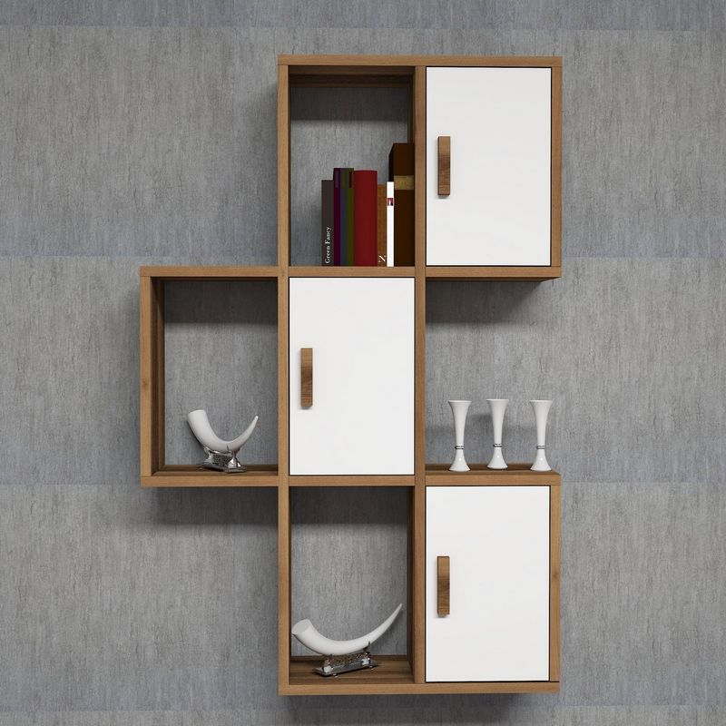 Casa si Gradina - Mobilier - Biblioteci si rafturi - Etajere - Etajera de perete, Hanah Home, pal melaminat, nuc si alb, 50x20x112.6 cm - Infinity.ro