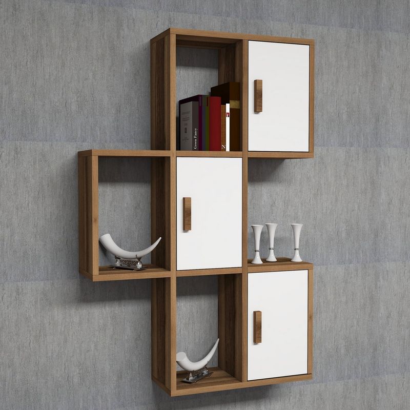 Casa si Gradina - Mobilier - Biblioteci si rafturi - Etajere - Etajera de perete, Hanah Home, pal melaminat, nuc si alb, 50x20x112.6 cm - Infinity.ro