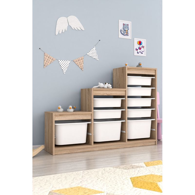 Casa si Gradina - Mobilier - Mobilier copii - Mobilier camera copiilor - Dulap multifunctional, Hanah Home, pal melaminat, alb sonoma, 132x30x93 cm - Infinity.ro