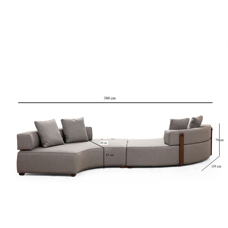Casa si Gradina - Mobilier - Canapele si coltare - Coltare - Coltar, Hanah Home, lemn fag si pal, gri, 380x105x70 cm - Infinity.ro