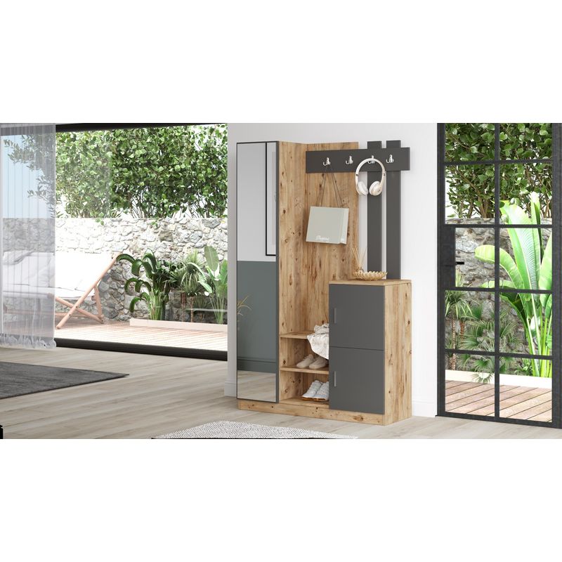Casa si Gradina - Mobilier - Organizare si depozitare - Cuiere - Cuier, Hanah Home, pal melaminat, pin atlantic si antracit, 113.6x37.5x179.7 cm - Infinity.ro
