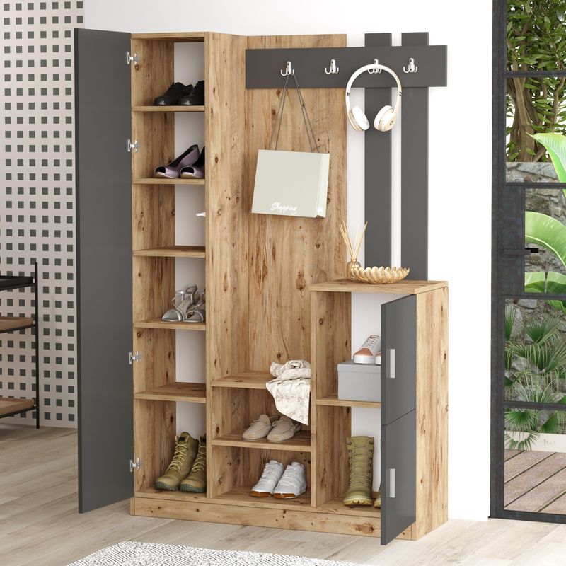 Casa si Gradina - Mobilier - Organizare si depozitare - Cuiere - Cuier, Hanah Home, pal melaminat, pin atlantic si antracit, 113.6x37.5x179.7 cm - Infinity.ro