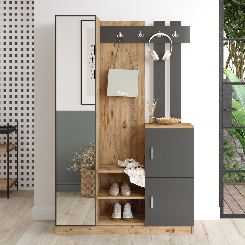 Casa si Gradina - Mobilier - Organizare si depozitare - Cuiere - Cuier, Hanah Home, pal melaminat, pin atlantic si antracit, 113.6x37.5x179.7 cm - Infinity.ro