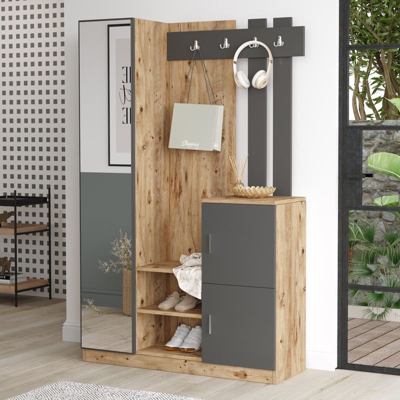 Casa si Gradina - Mobilier - Organizare si depozitare - Cuiere - Cuier, Hanah Home, pal melaminat, pin atlantic si antracit, 113.6x37.5x179.7 cm - Infinity.ro