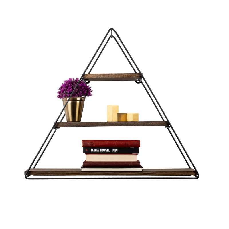 Casa si Gradina - Mobilier - Biblioteci si rafturi - Etajere - Etajera de perete, Hanah Home, lemn de molid si metal, negru nuc, 60x52x15 cm - Infinity.ro