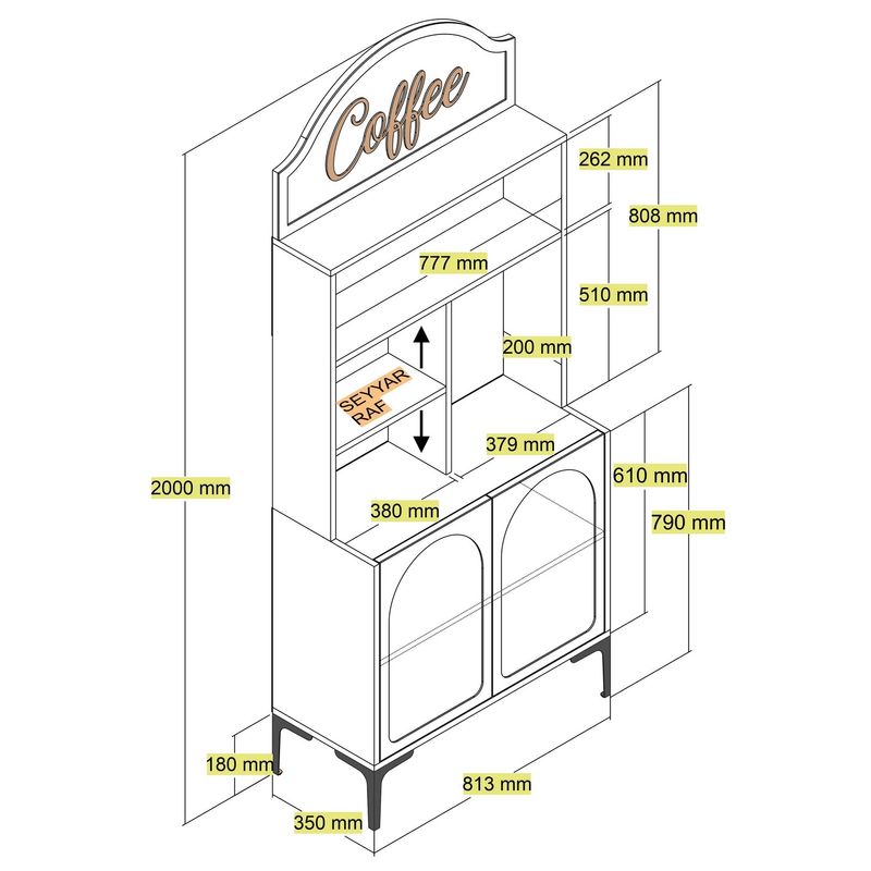 Casa si Gradina - Mobilier - Comode si corpuri - Corpuri bucatarie - Dulap bar de cafea, Hanah Home, pal melaminat, atlas si negru, 81.3x35x201 cm - Infinity.ro