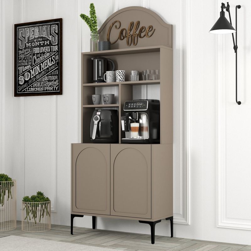 Casa si Gradina - Mobilier - Comode si corpuri - Corpuri bucatarie - Dulap bar de cafea, Hanah Home, pal melaminat, atlas si negru, 81.3x35x201 cm - Infinity.ro